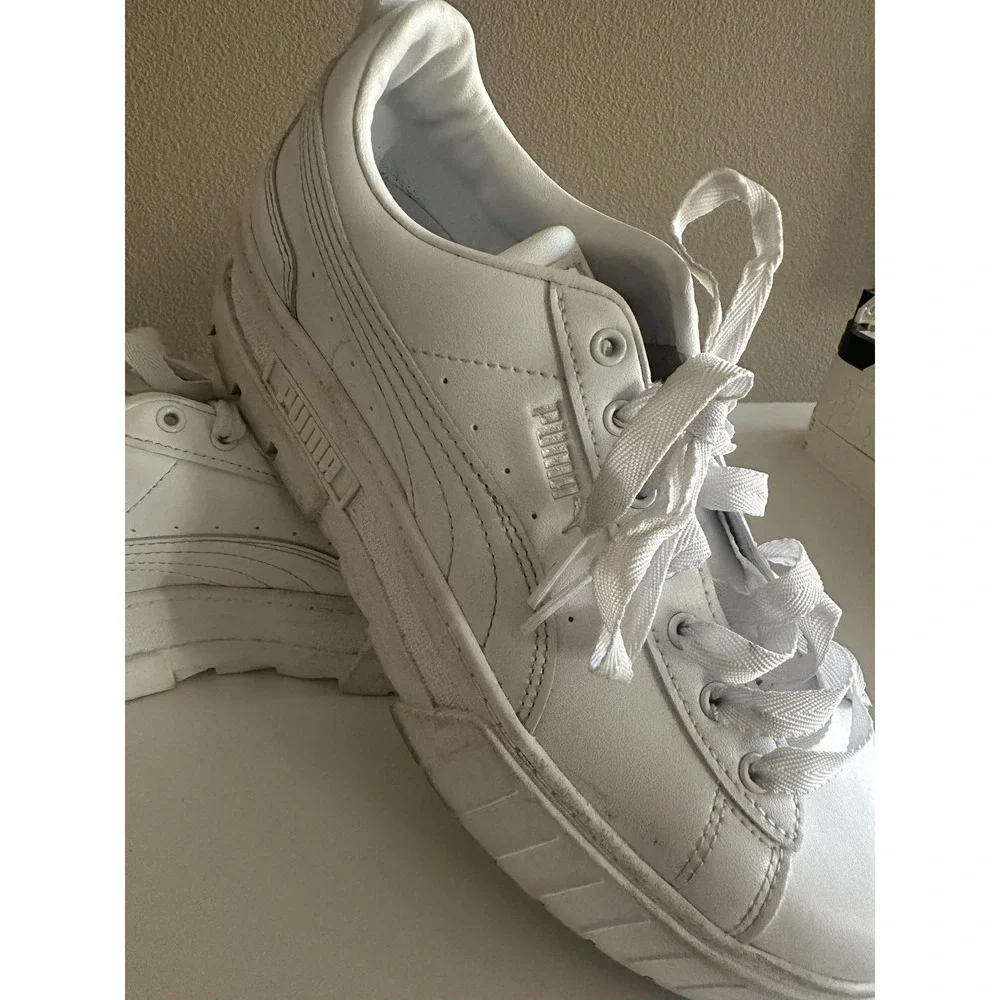 Puma Platform Shoes Womens Sz 9 White‎ Chunky Low Top Casual Sneaker 383684-01